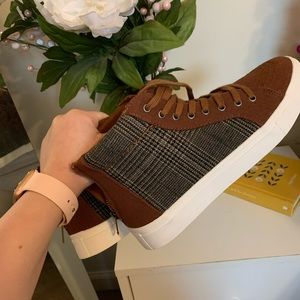 High-Top Brown and Plaid shoes